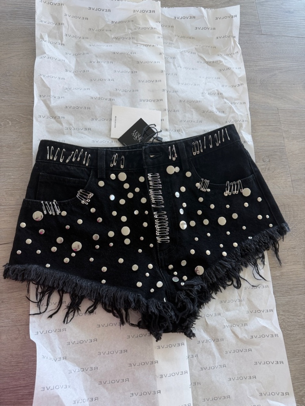 Embellished Black Distressed Denim Cutoff Shorts